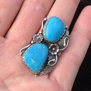 Navajo Handmade Ring 925 Silver Tuquoise sz 7 Artist Signed Peterson Johnson